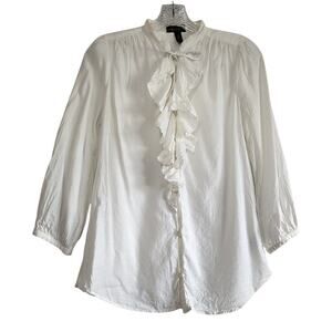 LRL Lauren Jeans Ruffle Front Blouse Size Small Romantic Victorian Cottagecore